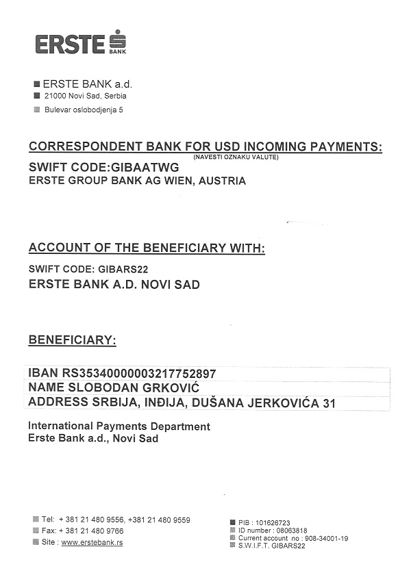 Podaci o banci - USD - small